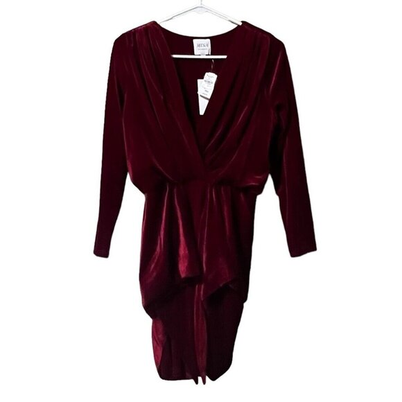 MISA Los Angeles Felt Runched Mini Dress‎ Red Size Small Small Party Preppy - Picture 1 of 8